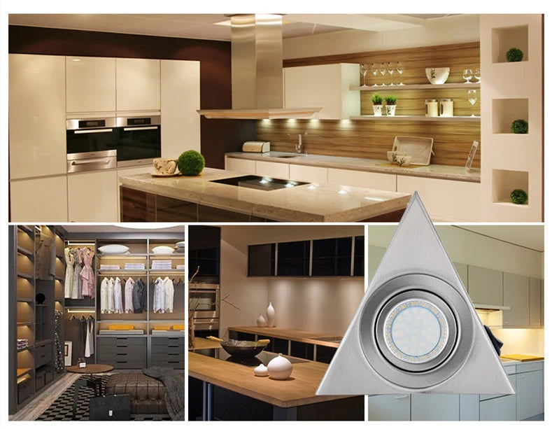 Geometric Stainless Steel Cabinet Light with Switch for Kitchen Wardrobe Bookshelf Lighting Creative Triangle Indoor Wall Lamp