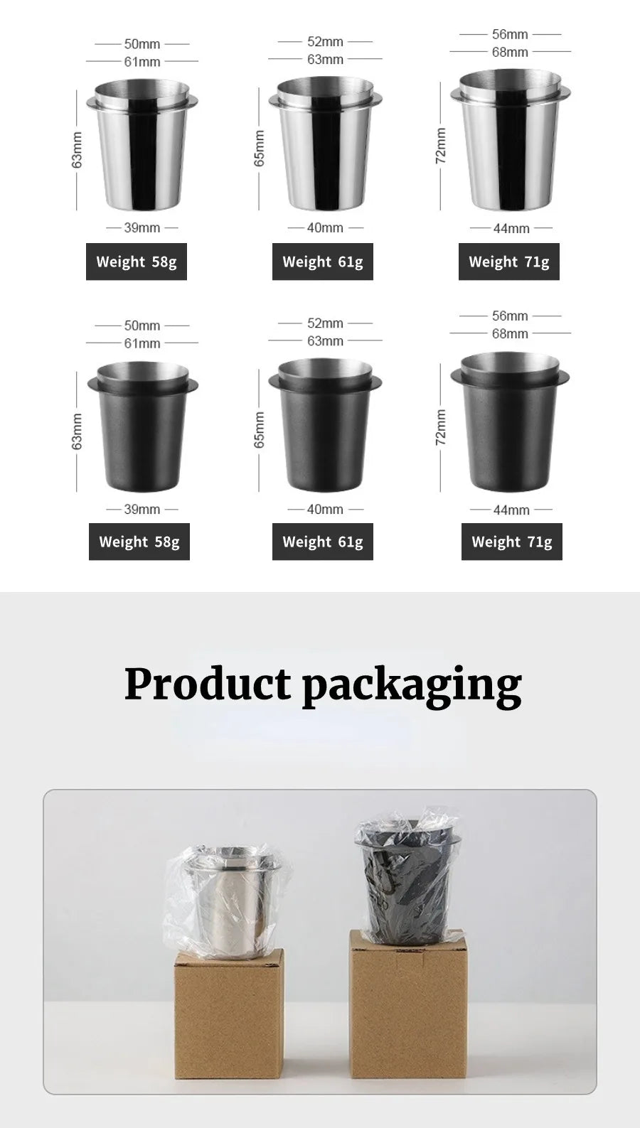 Coffee Dosing Cup Sniffing Mug for Espresso Machine Wear Resistant Stainless Steel Coffee Dosing Cup Drop Shipping 58/53/51mm