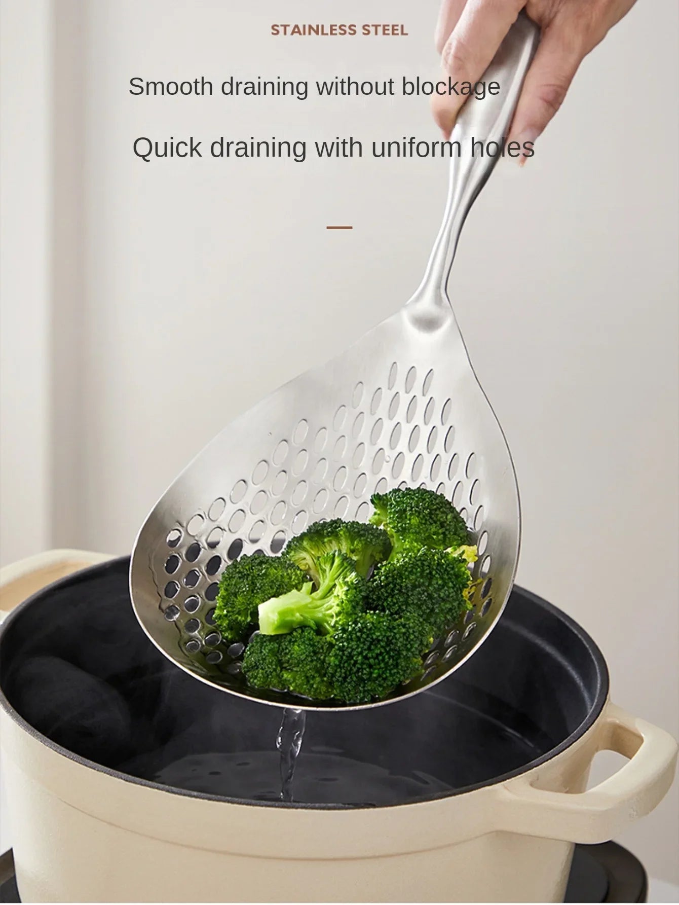 1pc Large Durable Stainless Steel Colander Skimmer Spoon, Heavy Duty Food Strainer Spoon  for Frying & Cooking, Kitchen Utensils
