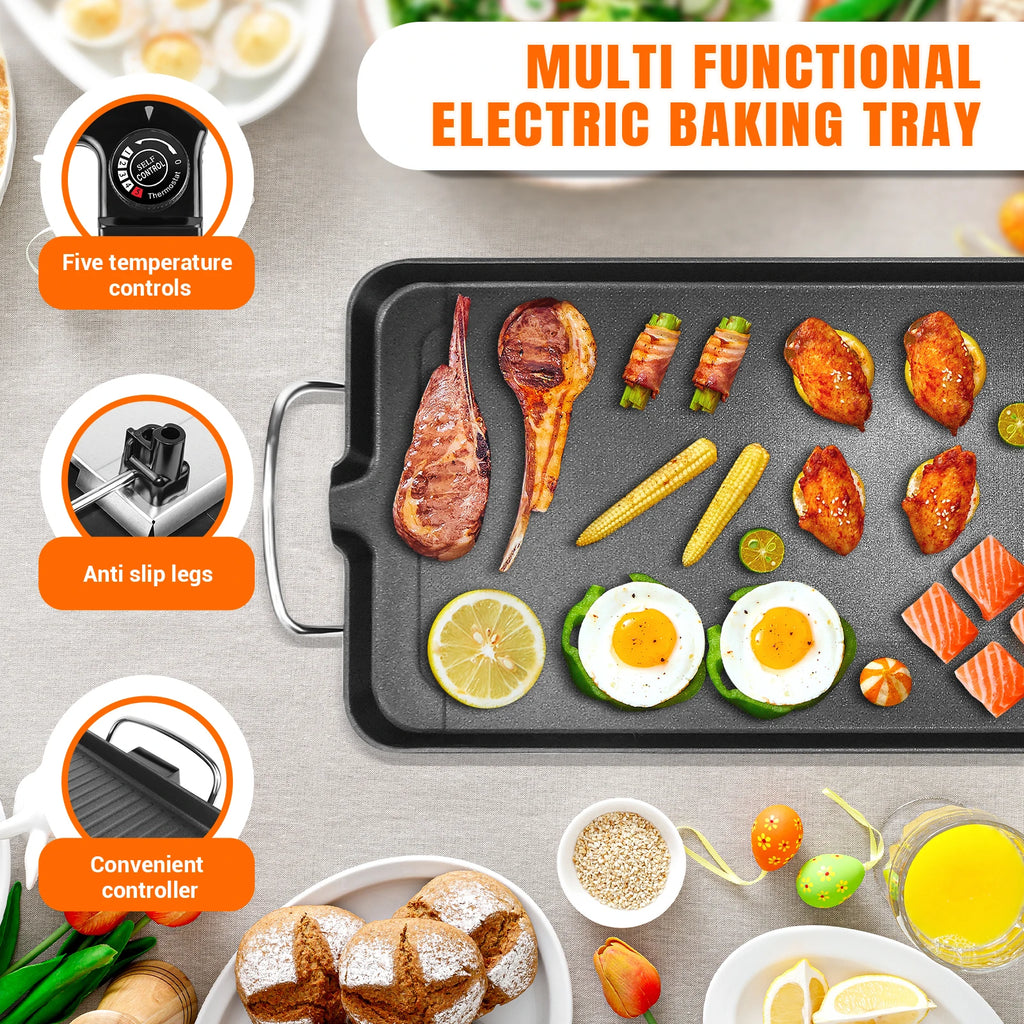 Electric Large Teppanyaki Grill Table Top Smokeless Grill, Portable BBQ Barbecue Griddle Non-stick Hot Plate with Adjustable Thermostat 1500W for Family Party Camping