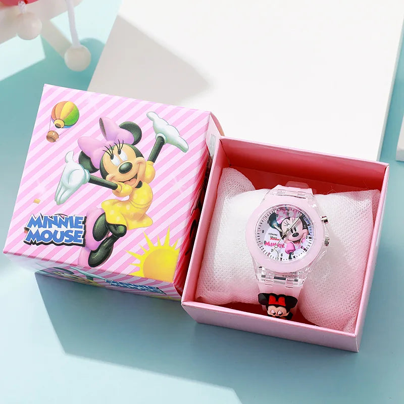 Cartoon Mickey Flash Light Girls Watches with Box Silicone Strap Spiderman Children Watches Kids Student Clock reloj infantil