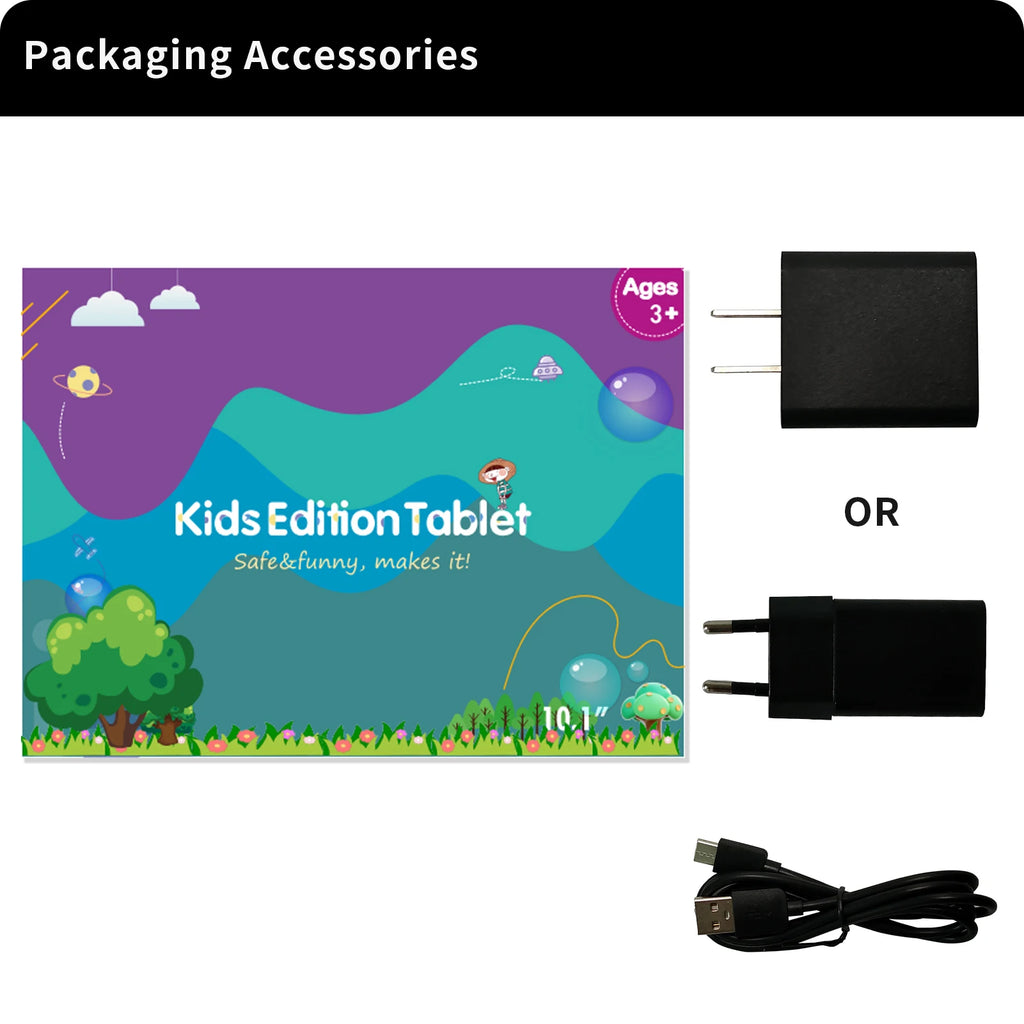 Pritom 10.1 Inch Kids Tablet Android 15 WIFI 6 Quad Core Processor 3GB RAM 64GB ROM YouTube with EVA Protective Case