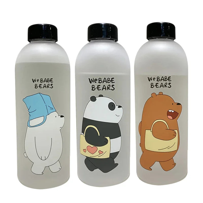 1000ml Water Bottles Cute Panda Bear Cup with Straw Transparent Cartoon Water Bottle Drinkware Frosted Leak-proof Protein Shaker