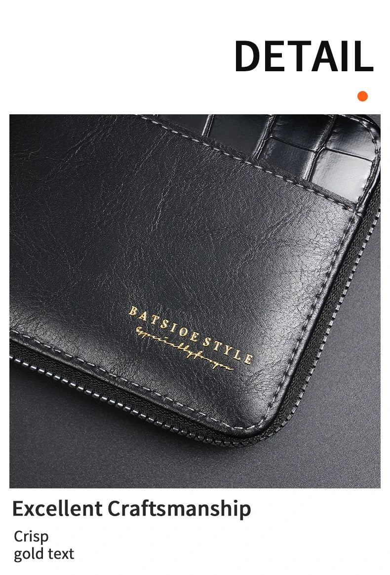 Leather Men’s Wallet Luxury Mens Purse Male Zipper Card Holders with Coin Pocket Rfid Wallets Gifts for Men Money Bag