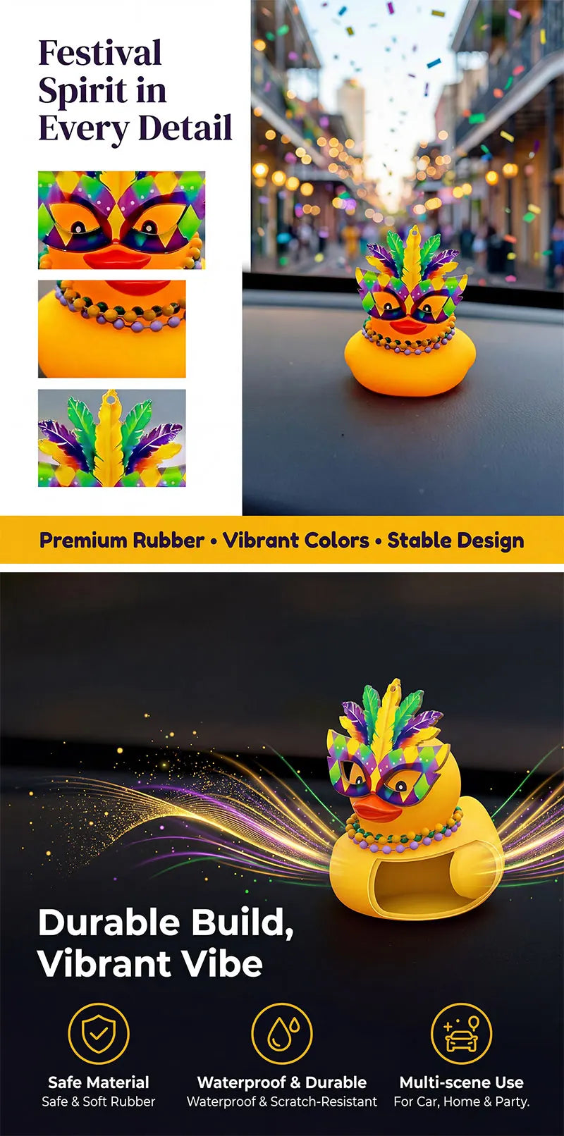 Cute Mask Party Rubber Duck Car Dashboard Decor Funny Car Accessories for Stress Relief Desk Ornament Novelty Gifts for Friends