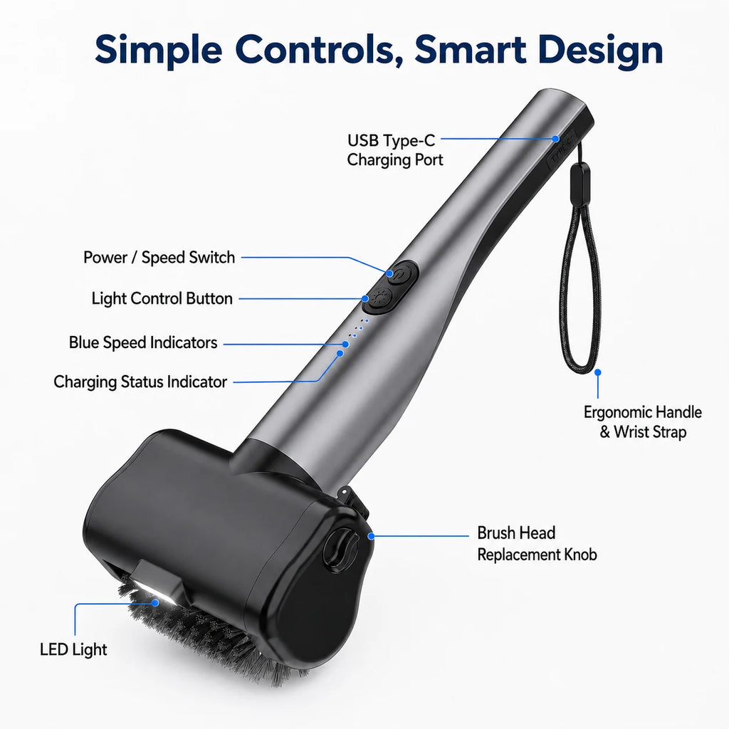 Electric Grill Brush, High Torque Grill Brush 3-Speed Modes，with 3 Brush Heads & Type-C Rechargeable for Barbecue Kitchen.