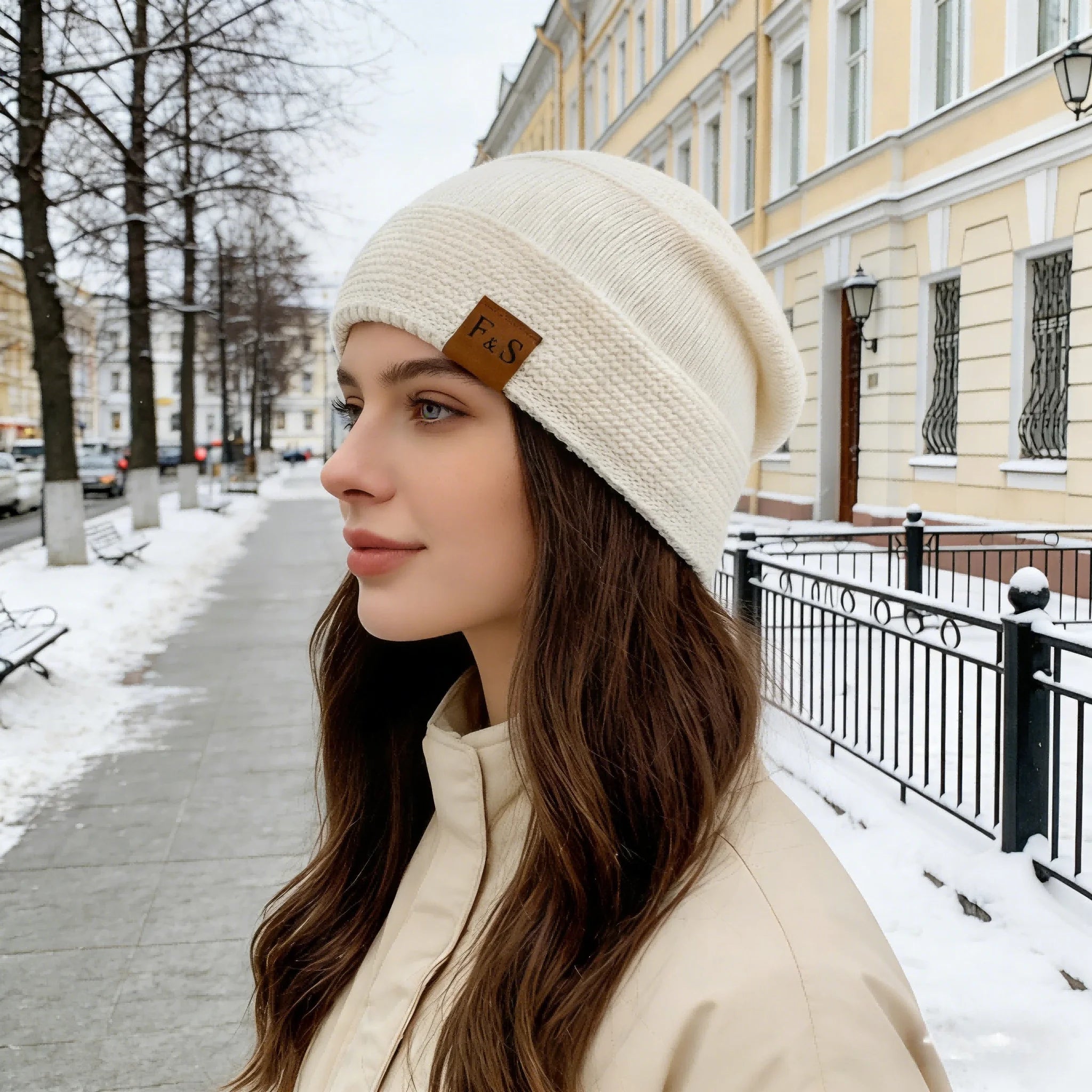New Unisex Slouchy Winter Hats Add Fur Lined Men And Women Warm Beanie Cap Casual Label Decor Winter Knitted Hats