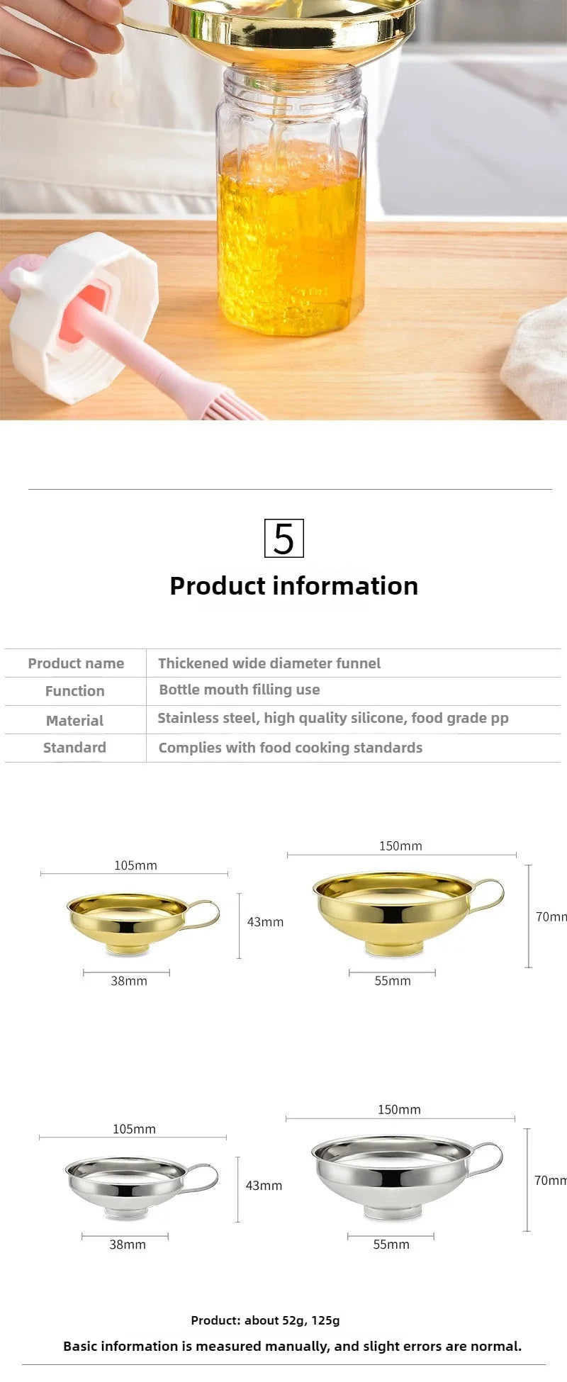 Premium Stainless Steel Kitchen Funnel Large Wide Mouth Design for Canning Jam Oil Liquid Pouring Household Use