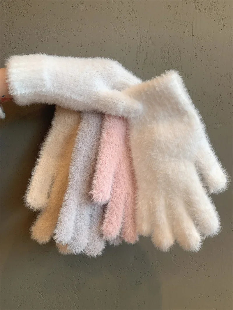 Fashion Winter Mink Velvet Five Finger Gloves Plush Warm Cold-proof Gloves Women Outdoors Cycling Solid Color Wistiti Mittens