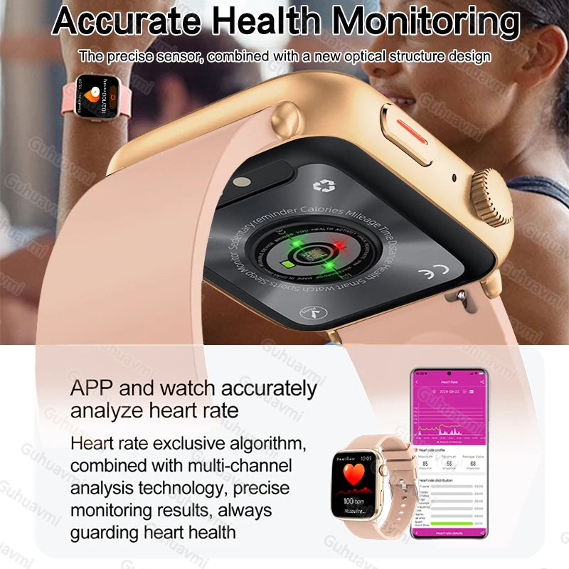 2026 Smart Watch 24/7 Women Health Full Touch Screen BT Call Waterproof Watch Sports Fitness Tracker Health Smartwatch Lady Gift