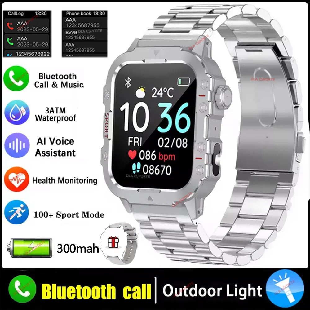 2026 New Military-grade Smart Watch Men GPS Flashlight 3ATM Waterproof Watch Bluetooth Call 100+Sport Outdoor Smartwatch Pk MA27