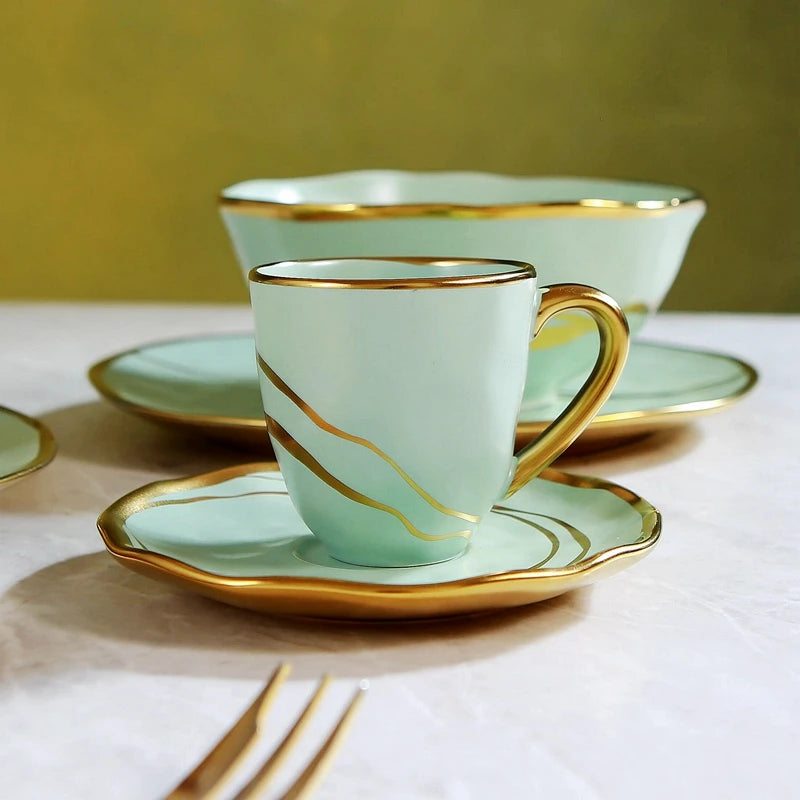 European style gold-plated ceramic Western food plate, hotel Western restaurant, home fruit pastry plate