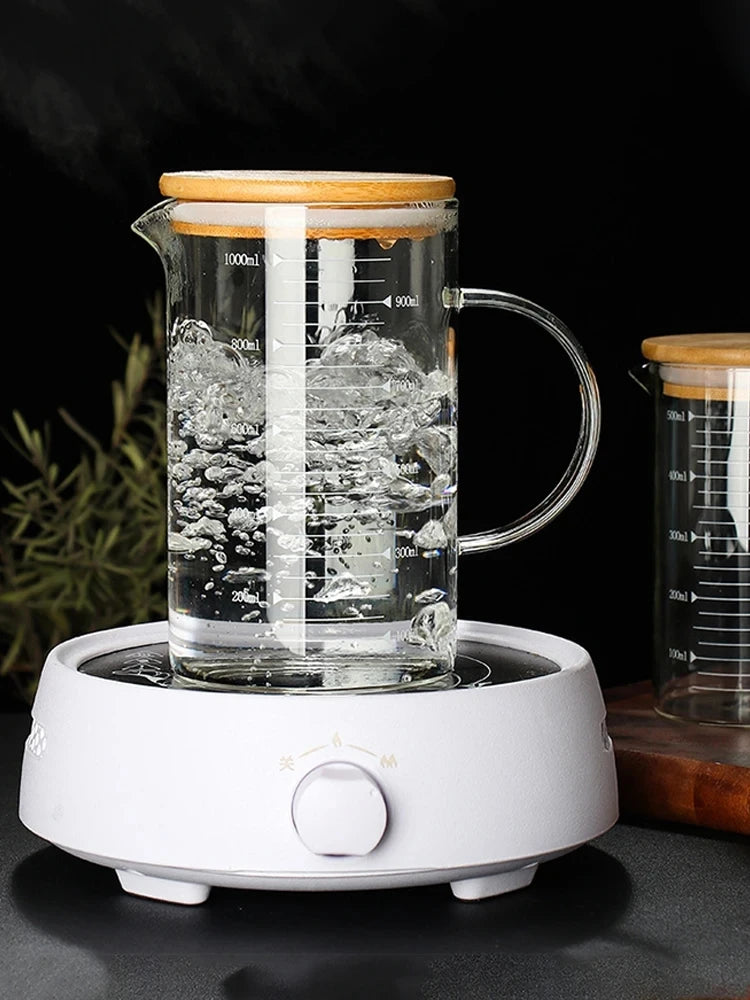 YWDL Food Grade Glass Measuring Cups Kettle Kitchen Milk Tea with Lid and Handle Laboratory Beaker Measuring Mug 250-1000ML