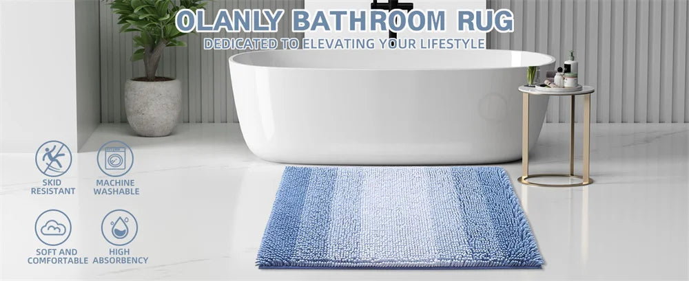 Olanly Super Absorbent Bathroom Rug Luxury Chenille Bath Mat Plush Non-slip Shower Mat Bathroom Carpet Welcome Deal Floor Mats
