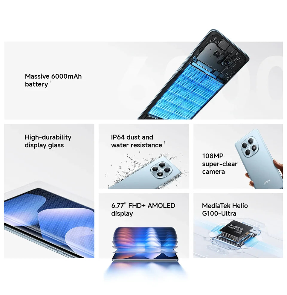 Global Version Redmi Note 15 4G Smartphone 6000mAh 33W Battery 108MP Dual Camera 6.77" AMOLED 120Hz Display Xiaomi Cellphone