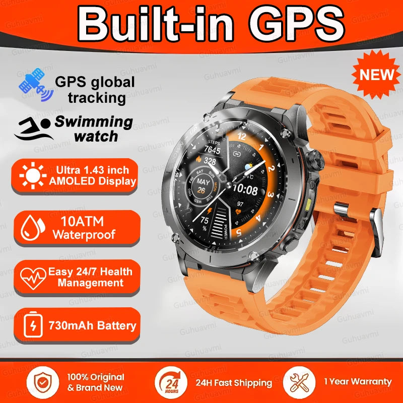 2025 GUHUAVMI Y-101 GPS Sports Smart Watch 10ATM Waterproof Built-in Dual-Band GNSS Compass Altimeter Military Grade Smartwatchs