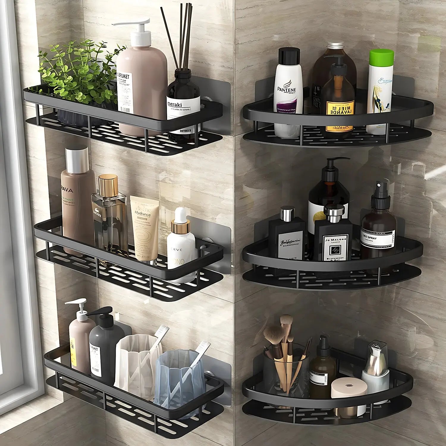 Wall mounted shower shampoo rack bathroom rack towel rack diamond free stand tripod wall hanging corner rectangular stand