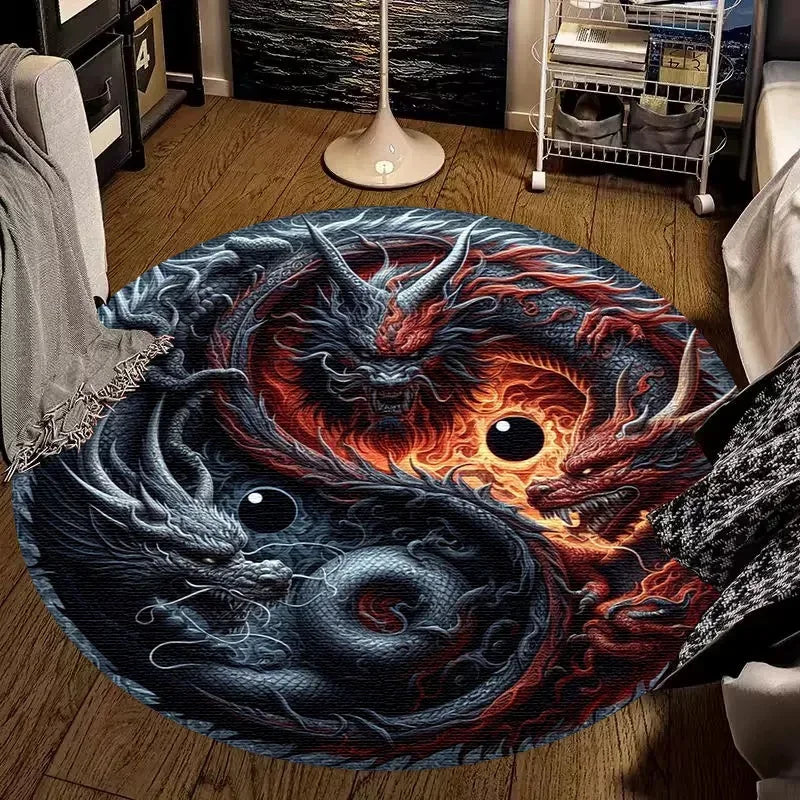 Large Round Carpet Rug Living Room Bedroom Decoration Anti Slip Tree of Life Mat Dragon Lion Tiger Yin Yang Tai Chi Carpet Rugs