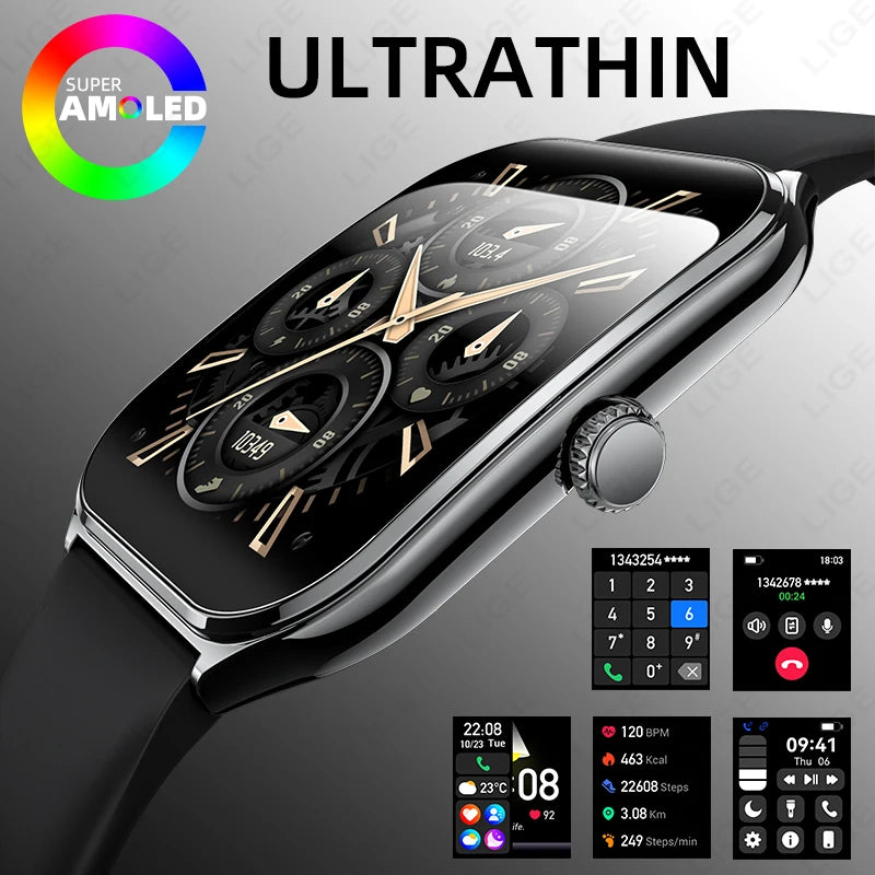 New Ultra Thin Smart Watch Men 1.96" AMOLED 360*360 HD Pixel Display Always Show Time Call Reminder Smartwatch For Android IOS