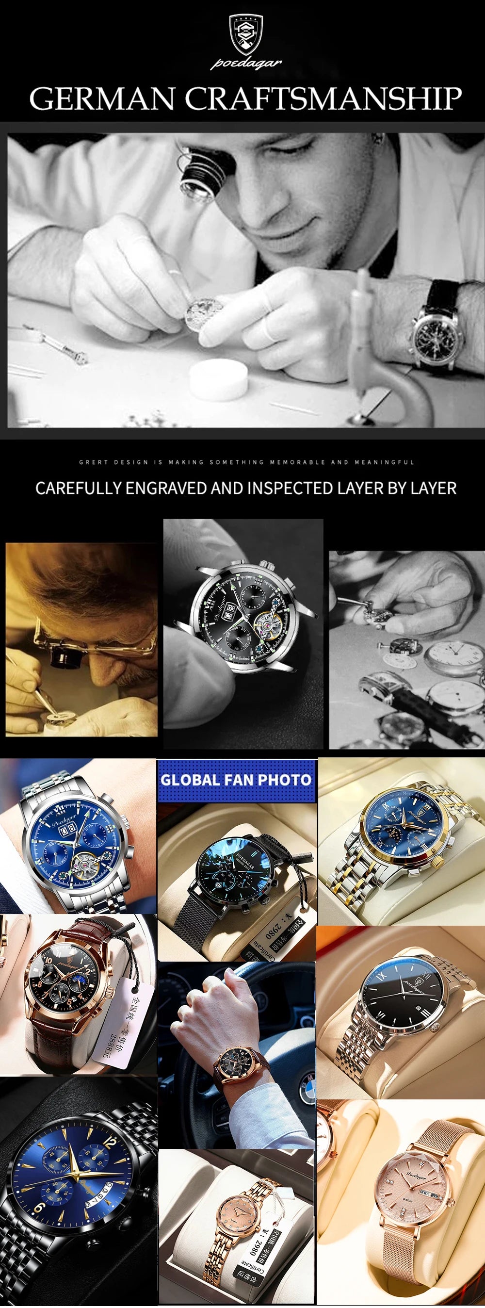 POEDAGAR Top Rectangle Original Men Watch Waterproof Fashion Man Wristwatch Stainless Steel Quartz Sport Men's Watches+Box Reloj