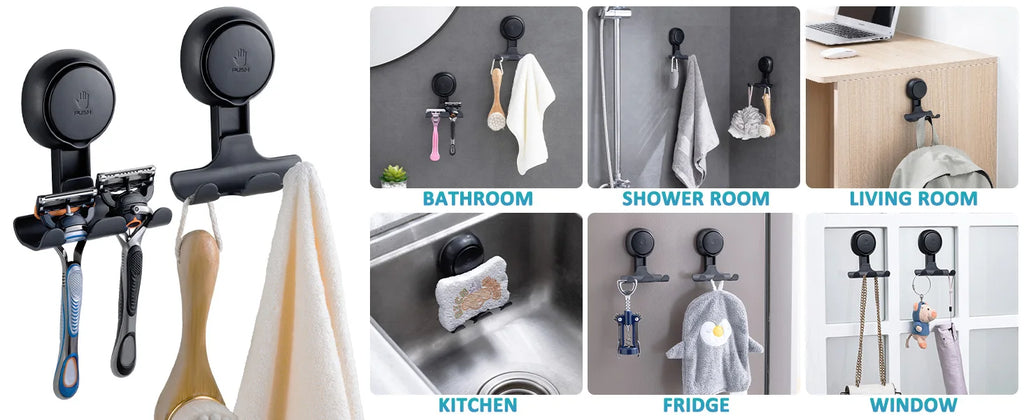 TAILI Shower Razor Hooks for Bathroom Kitchen Shower Hooks Suction Cup Hook Powerful Vacuum Suction Hooks Removable and Reusable