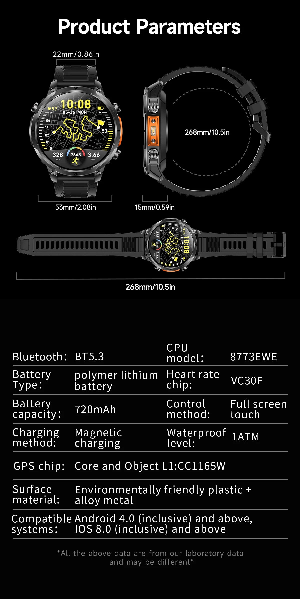 Luxury Military GPS Men Smartwatch Wrist Fitness Clock BT Call 1ATM Waterproof Sports Smart Watches for Android IOS Phones 2026