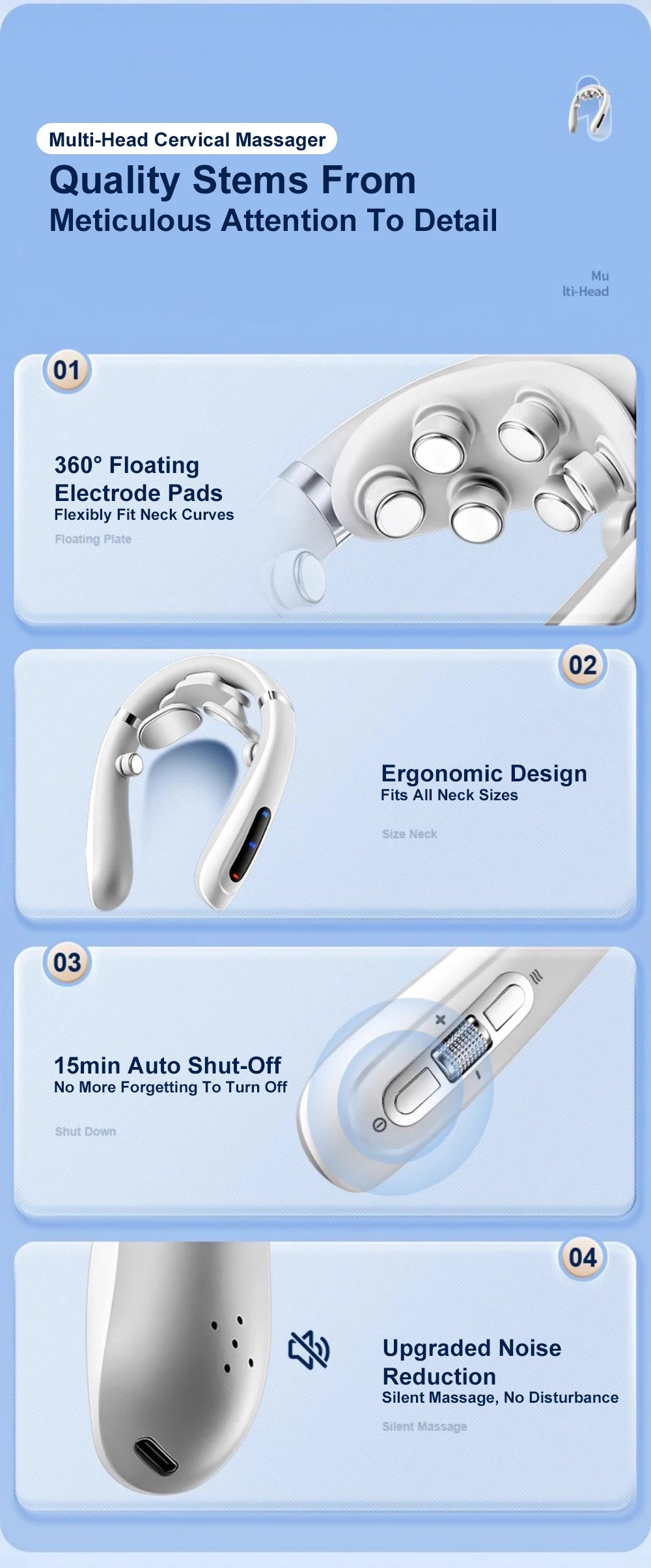 Smart Neck Massager Low Frequency Pulse Cervical Electric Massagers Relaxation Physiotherapy Vibration Massage Head Replaceable