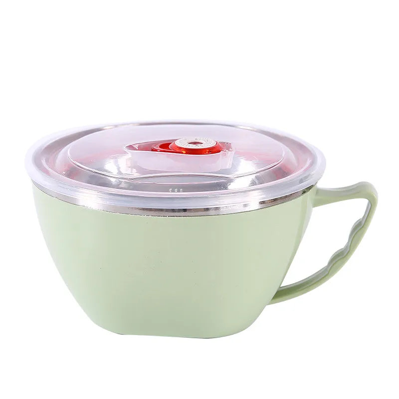1PCS Stainless Steel Bowl with Handle Solid Color Anti Scalding Instant Noodles  Mixing Bowl Kitchen Tableware Food  Accessory