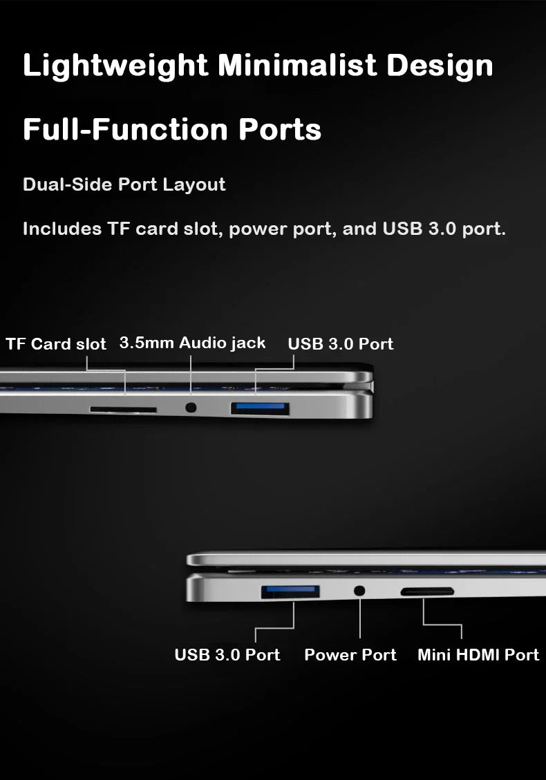 Ultra Slim Laptop 14.1" 16GB RAM 2TB SSD Notebook Windows 11 Pro 1920*1080 Display Office Study Computer PC Intel N3700