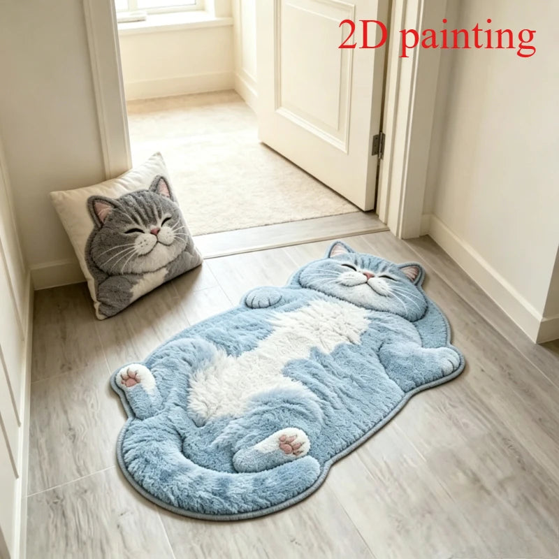 Cute Sleeping Cat Carpets for Living Room 2D Simulation Cat Bedroom Decor Carpet Fluffy Soft Plush Rug Home Thicken Floor Mat