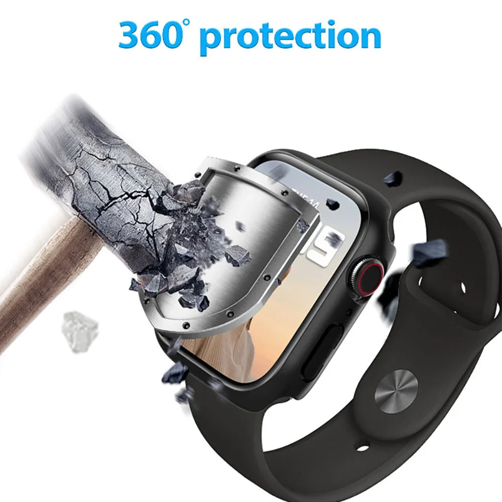 Tempered Glass+Case For Apple Watch 38mm 40mm 41mm 42mm 44mm 45mm 46mm Screen Protector Protective Cover iWatch 10 8 7 9 6 SE 5