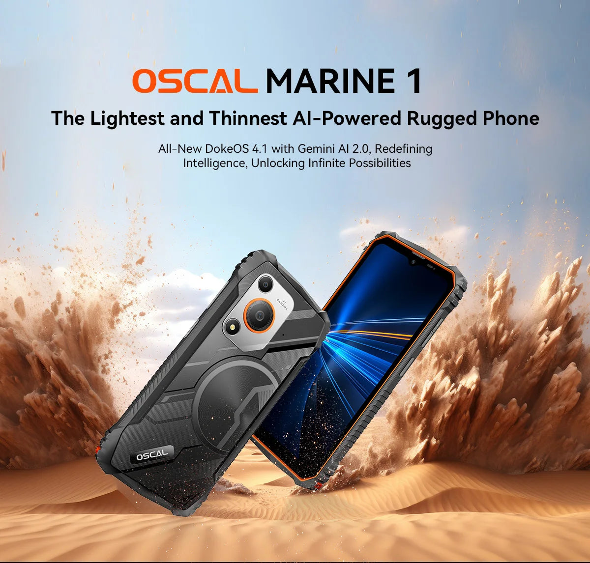 Oscal MARINE 1 Outdoor Smartphone 6.56 inch HD+ Display Unisoc T615 Android 15 Rugged Phone 4GB+128GB, 5100mAh, NFC Mobile Phone
