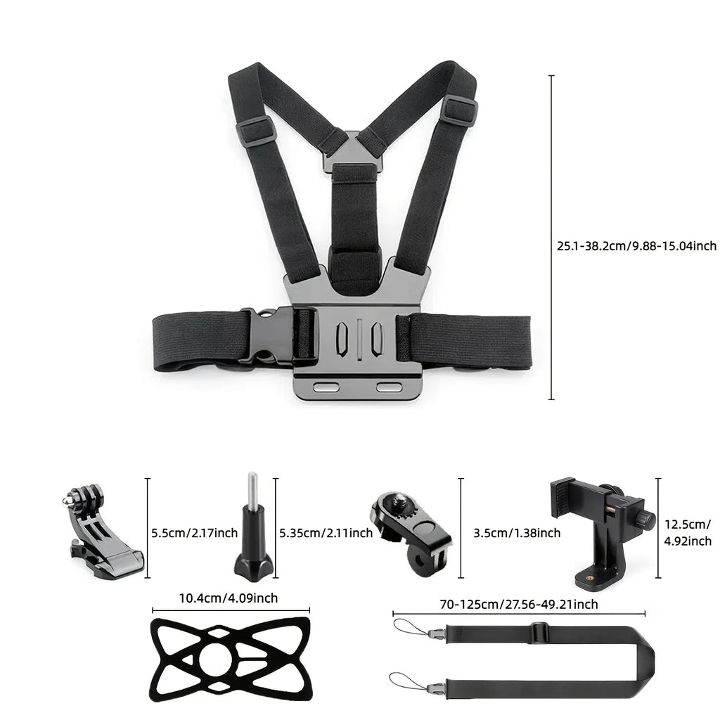 Adjustable Headband And Chest Band Shooting Stand for Mobile Phones And Action Cameras Compatible with GoPro DJI And More