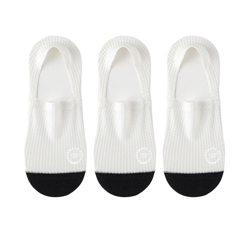 3Pairs Men's Invisible Socks Thin Breathable Comfortable High Quality Waffle Pattern Boat Sock Sweat-absorbing Casual Mesh Sox