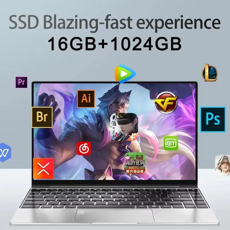 New 15.6" Ultra Slim Laptop Intel N3700 Win11 Pro 16GB RAM 2TB SSD 1080P Display Gaming Office Notebook