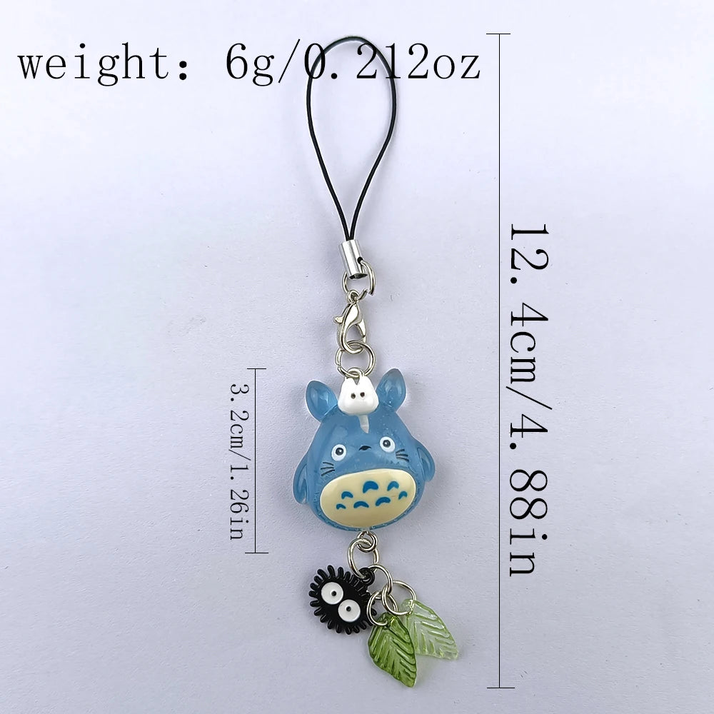 Kawaii Blue Animal Totoro Phone Charm Soot Sprite Keychain Woodland Anime Cat Cosplay Pendant Accessories Handmade Y2K Gift