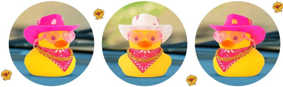 Car Decoration Rubber Cowboy Duck Car Dashboard Decorations Pink Cowboy Hat Rubber Ducks, Duck for Car Ornament Accessories