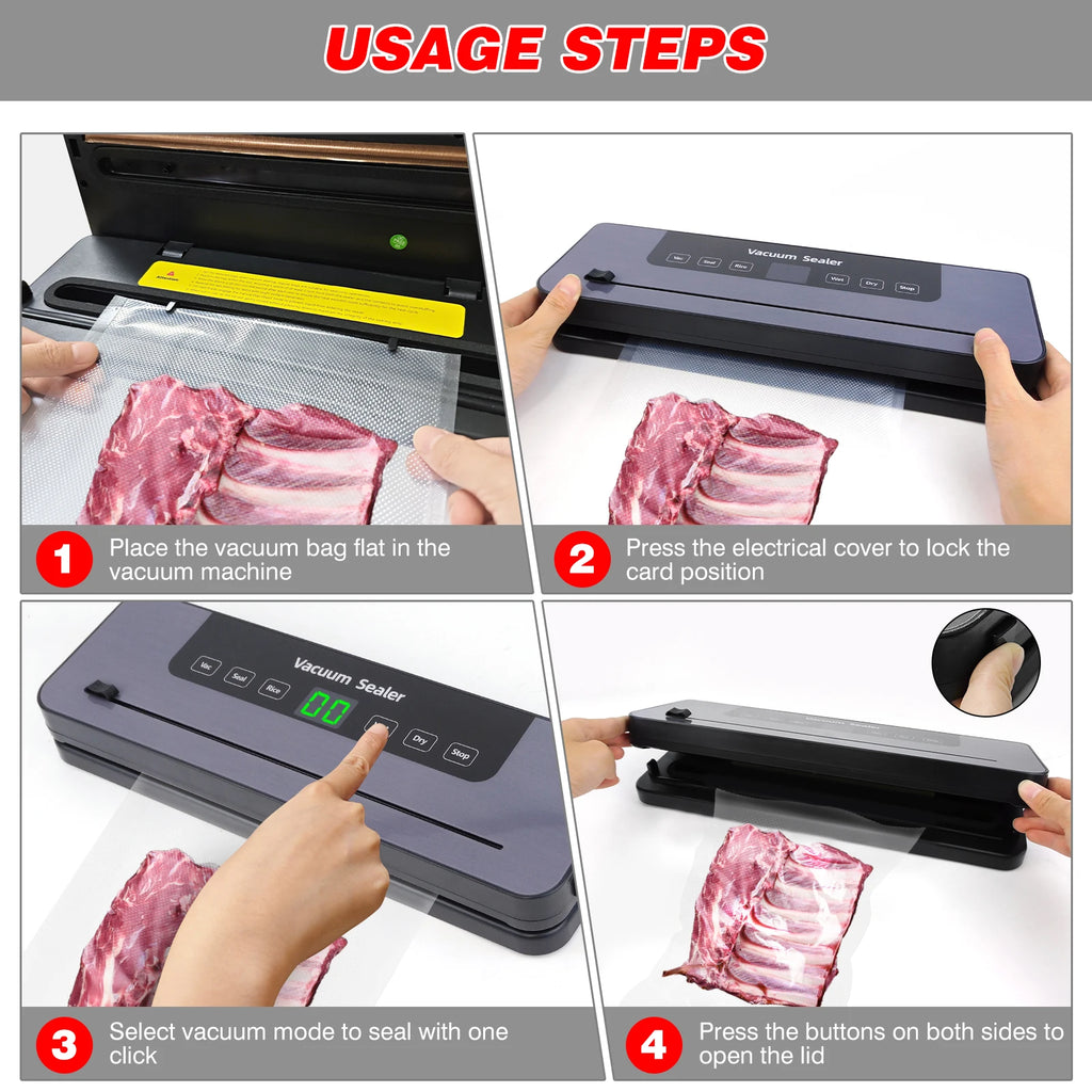 Vacuum Sealer,Automatic Food Vacuum Sealer,5 modes,with 10 sealing pockets and built-in cutter for sealing of wet and dry food
