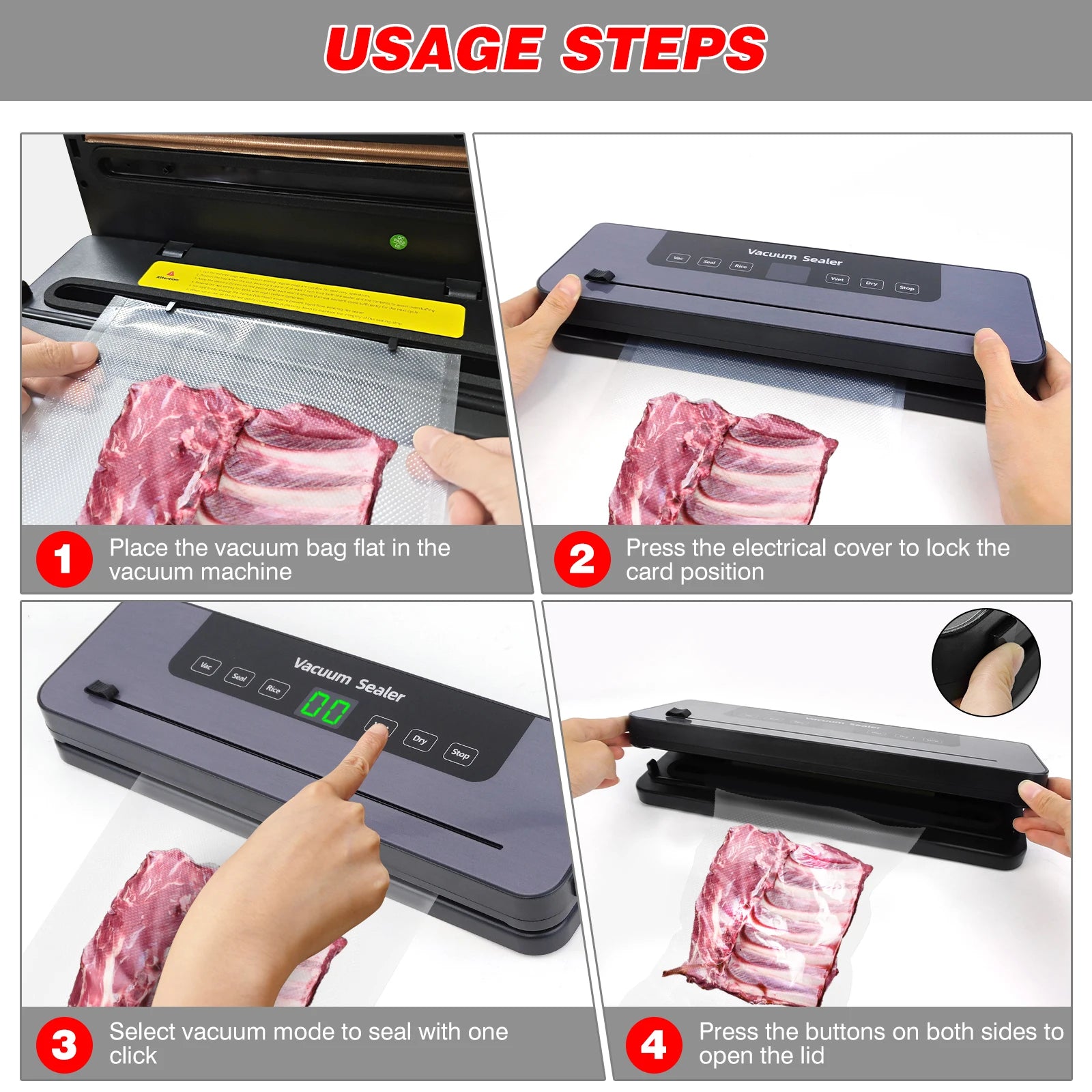 Vacuum Sealer,Automatic Food Vacuum Sealer,5 modes,with 10 sealing pockets and built-in cutter for sealing of wet and dry food