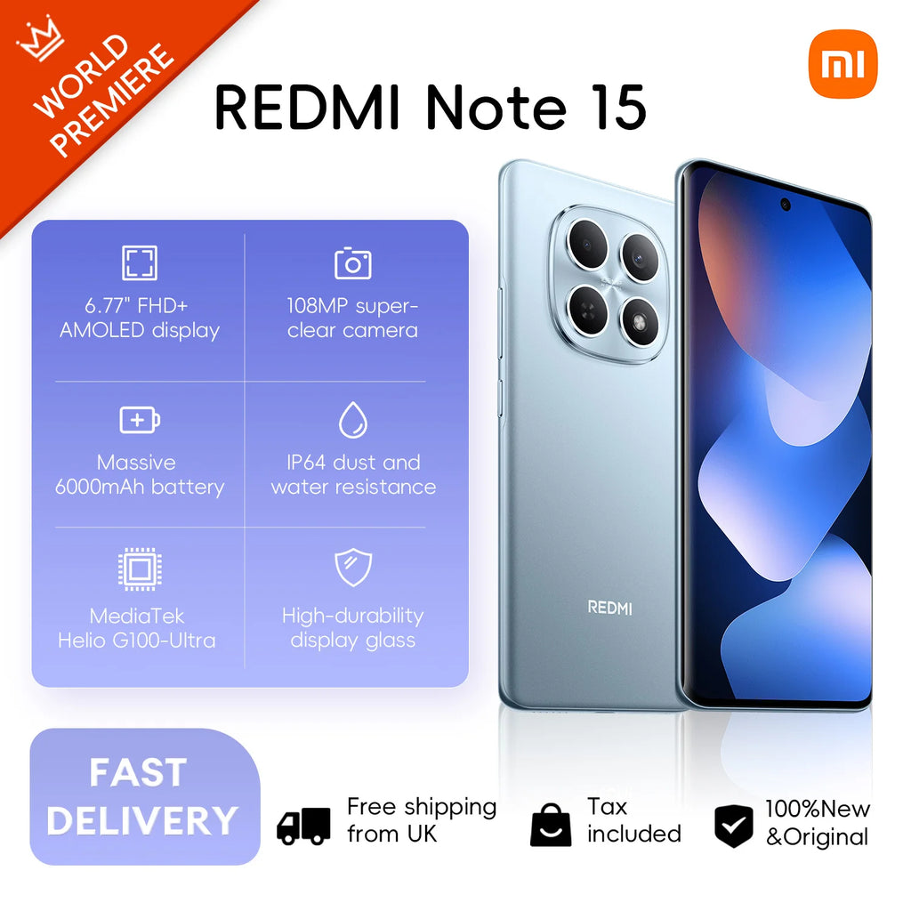 Xiaomi Redmi Note 15 4G 8+256GB Global Version MediaTek Helio G100-Ultra 120Hz 6.77 '' AMOLED Display 108MP Camera 6000mAh 33W