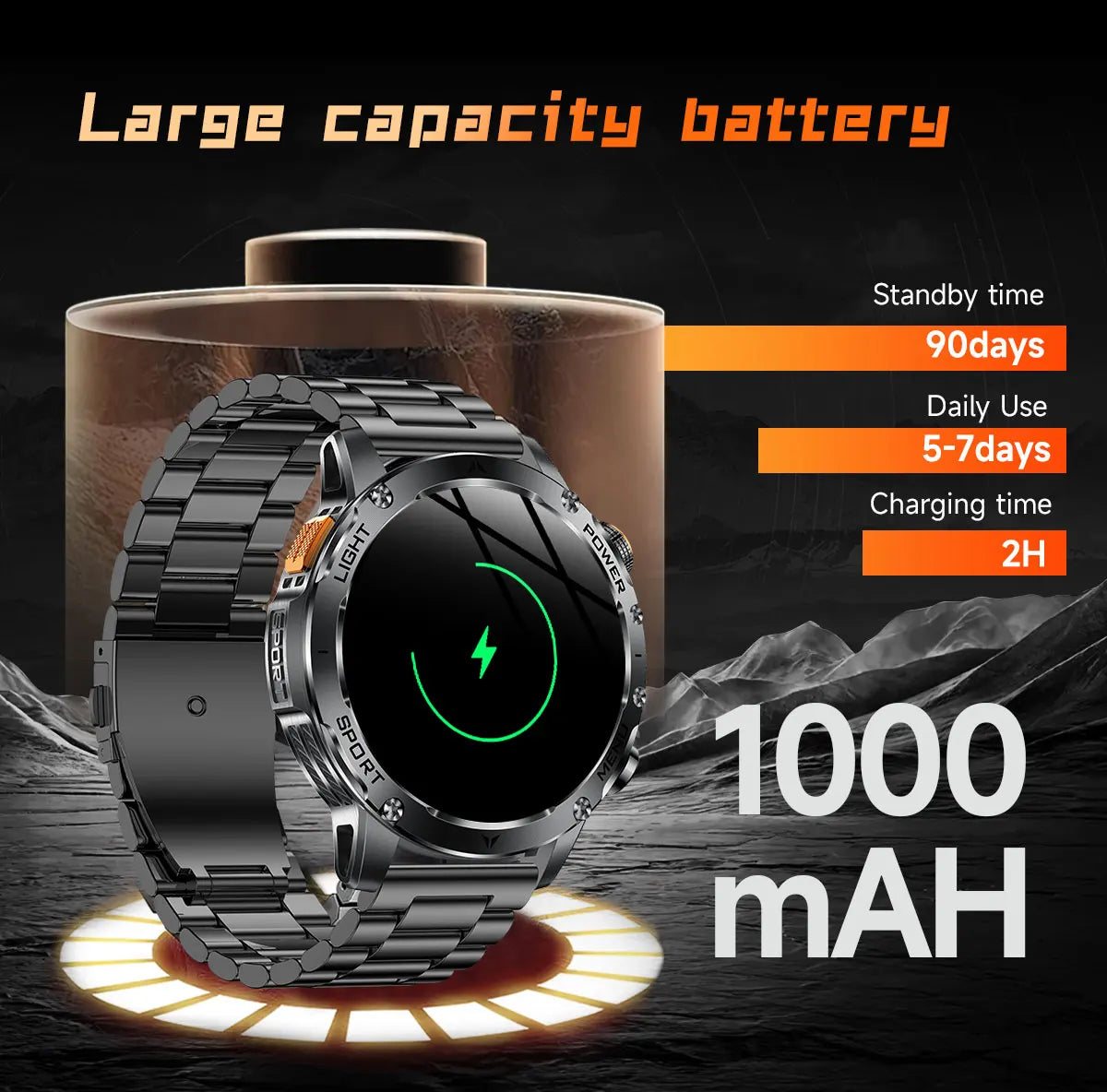 2026 New Military Smart Watch 1000Mah Battery Fitness Tracking 10ATM Waterproof Tactics Sport Flashlight call Bracelet For Men