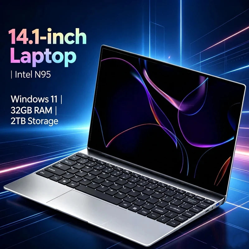 14.1 Inch Premium Ultra Thin Notebook 2026 | Win11 System, Intel 6500Y, DDR4 16GB/32GB RAM, 2TB SSD, Portable Business Laptop PC