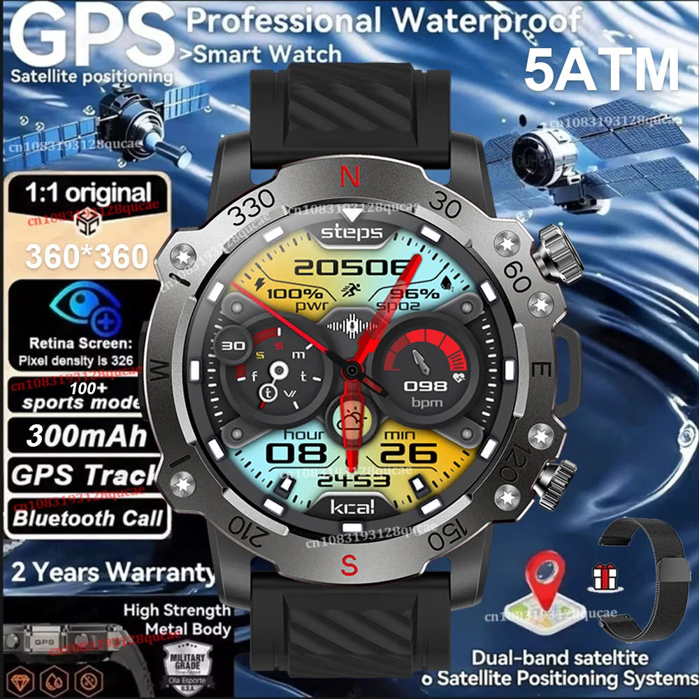 GPS Smart Watch 5ATM Waterproof Built-in Dual-band GNSS GPS Motion trajectory Military Sport Smartwatch Men 2025 New For Android