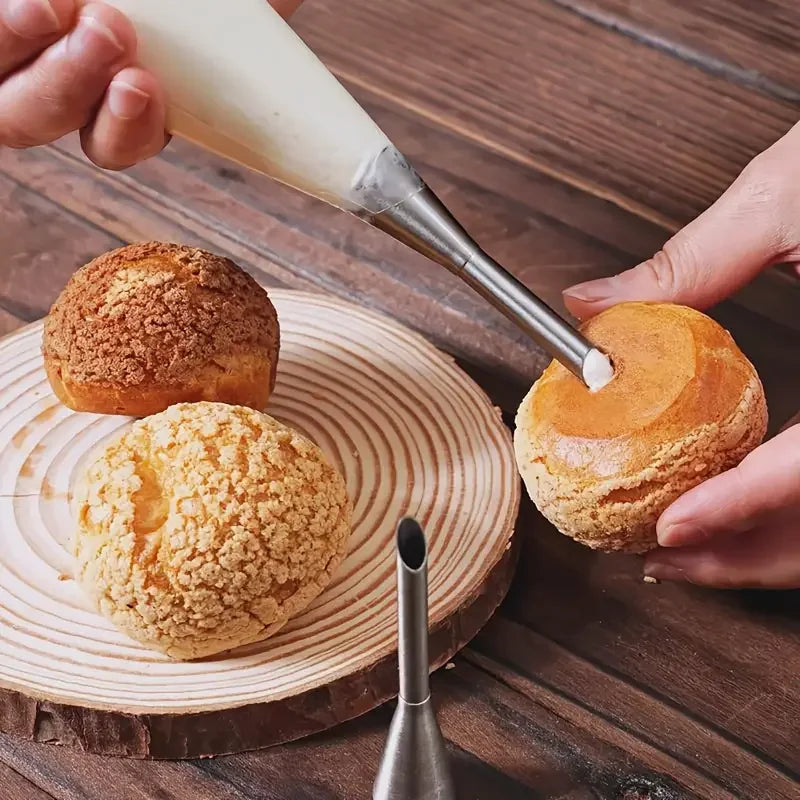 4Pcs Puff Pastry Piping Nozzle Set, Stainless Steel Decorating Tips for Cake Cupcake Cookie Cream Icing, Baking Tools for  Baker