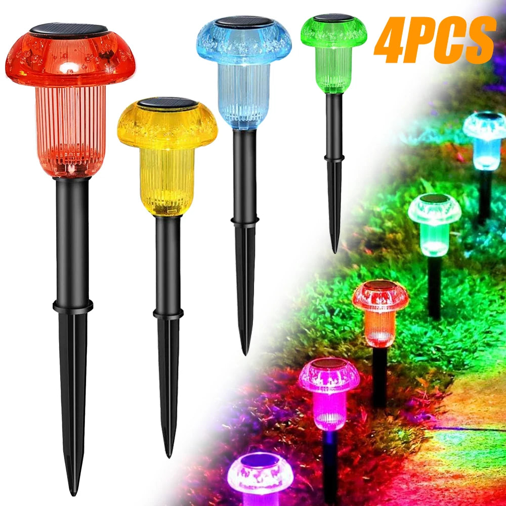 4pcs LED Solar Outdoor Pathway Lights Mushroom Solar Path Walkway Lighting Waterproof For Landscape Yard Lawn Garden Decorative