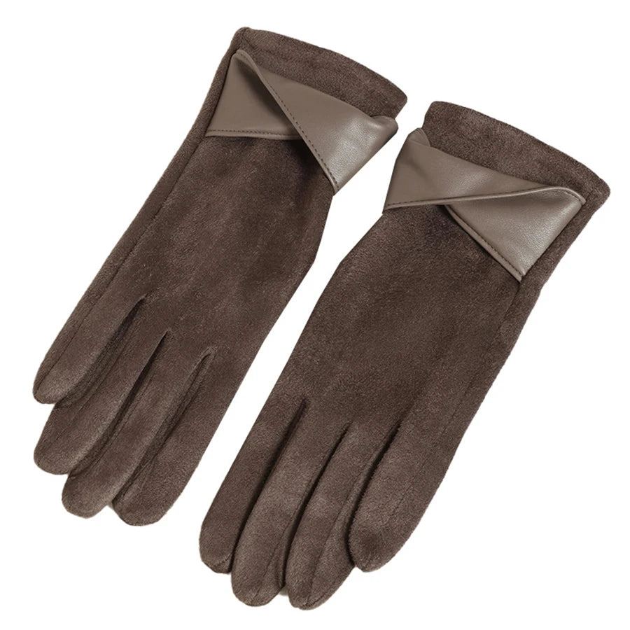 Korean version of warm gloves for women's winter fashion, simple temperament, and velvet anti cold touch screen riding windproof