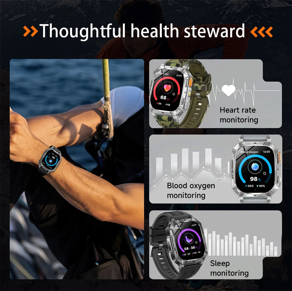 Upgrade 1400 mAh Battery Military Grade Smart Watch Men IP68 Waterproof 100+ Sports Modes Bluetooth Call AMOLED HD Smartwatches