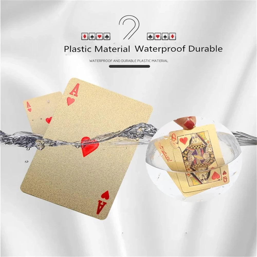 55pcs Golden Playing Entertain Cards Gold Foil Pokers Set Magic Cards 24K Gold Plastic Foil Pokers Durable Waterproof Cards