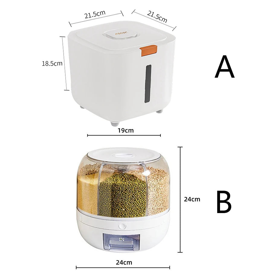 360° Rotating 6-Grid Food Dispenser - Airtight Kitchen Storage Container for Grains, Cereal & Dry Goods