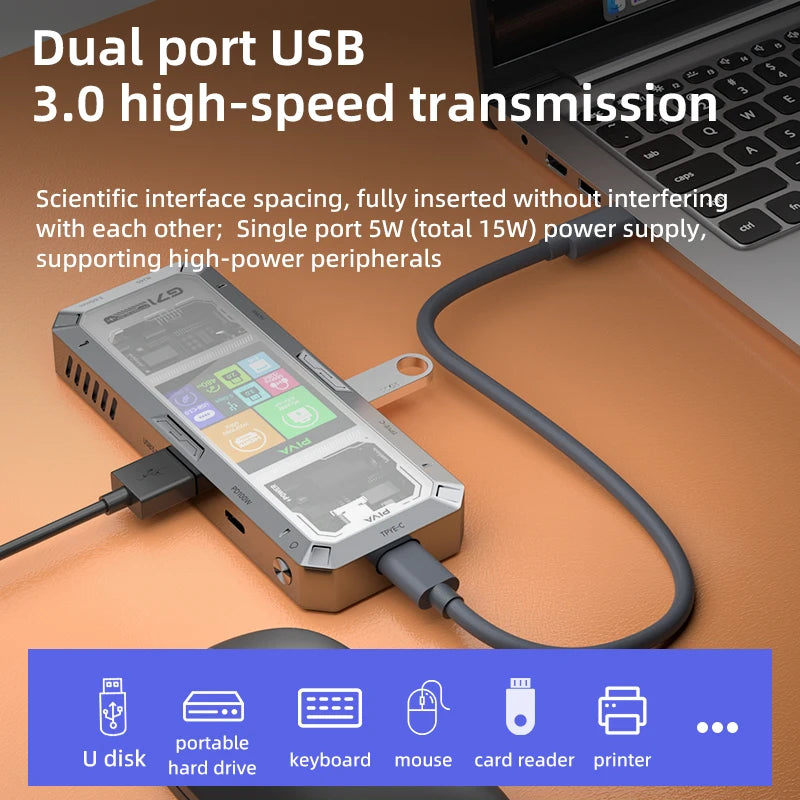 PIVA G71 7 in 1 Aluminum Alloy Office Docking Station Smart Screen Display Type-C to HDMI2.0 USB3.0 HUB PD100W Adapter